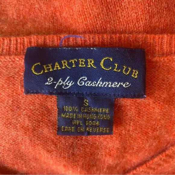 CHARTER CLUB Cashmere Sweater 2-ply V-neck Orange Coral - Picture 3 of 6